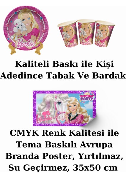 Barbie Bayraklı ve Afişli 24 Kişilik Doğum Günü Parti Malzemeleri Süsleri Seti