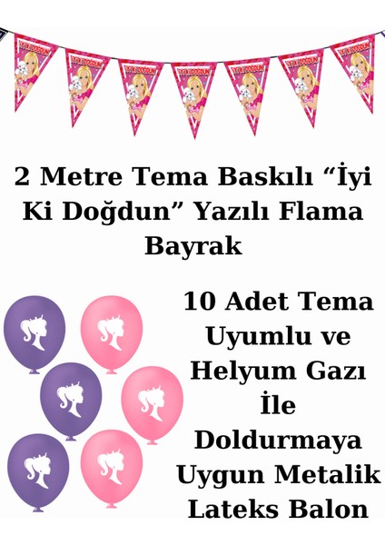 Barbie Bayraklı ve Afişli 24 Kişilik Doğum Günü Parti Malzemeleri Süsleri Seti