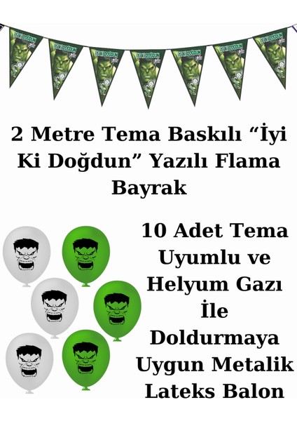 Hulk Bayraklı ve Afişli 24 Kişilik Doğum Günü Parti Malzemeleri Süsleri Seti