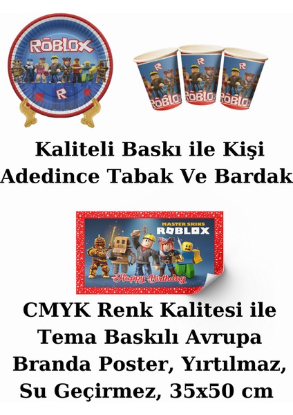 Roblox Robloks Bayraklı ve Afişli 24 Kişilik Doğum Günü Parti Malzemeleri Süsleri Seti