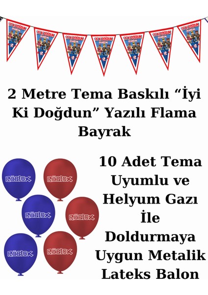 Roblox Robloks Bayraklı ve Afişli 24 Kişilik Doğum Günü Parti Malzemeleri Süsleri Seti