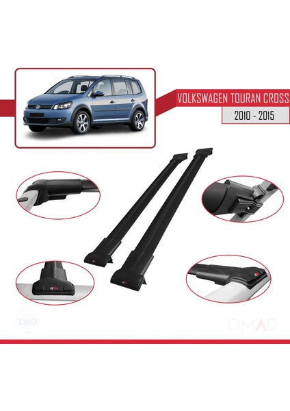 Volkswagen Touran Cross 2010-2015 Arası ile Uyumlu Fly Model Ara Atkı Tavan Barı Siyah