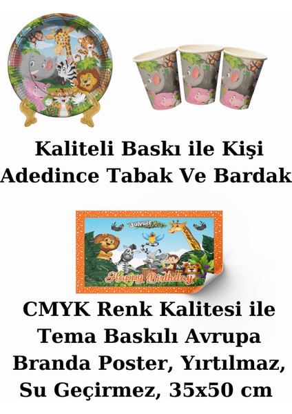 Safari Bayraklı ve Afişli 16 Kişilik Doğum Günü Parti Malzemeleri Süsleri Seti
