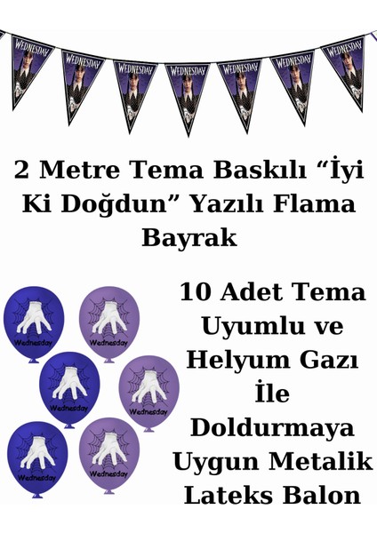 Wednesday Addams Bayraklı ve Afişli 16 Kişilik Doğum Günü Parti Malzemeleri Süsleri Seti modelleri