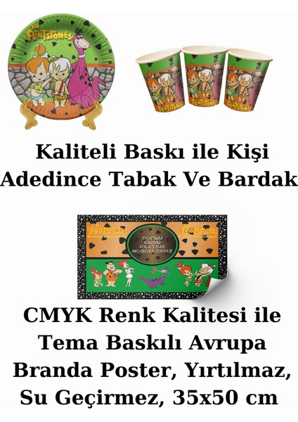 Taş Devri Çakıl Bambam Bayraklı ve Afişli 16 Kişilik Doğum Günü Parti Malzemeleri Süsleri Seti