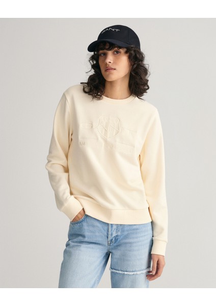 Kadın Krem Regular Fit Bisiklet Yaka Logolu Sweatshirt 4200663.116