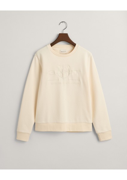 Kadın Krem Regular Fit Bisiklet Yaka Logolu Sweatshirt 4200663.116