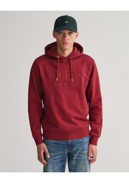 Erkek Bordo Regular Fit Kapüşonlu Logolu Sweatshirt 2037020.604