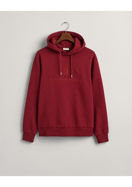 Erkek Bordo Regular Fit Kapüşonlu Logolu Sweatshirt 2037020.604