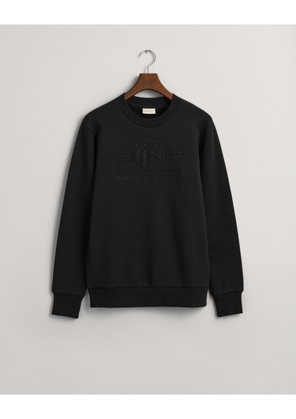Erkek Siyah Regular Fit Bisiklet Yaka Logolu Sweatshirt 2036017.5