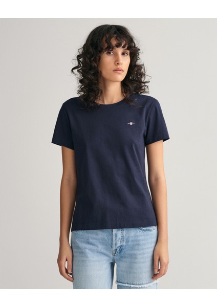 Kadın Lacivert Regular Fit Bisiklet Yaka T-Shirt 4200200.433