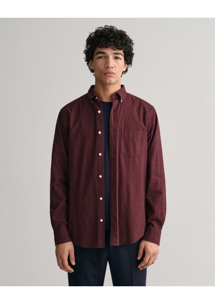 Erkek Bordo Regular Fit Düğmeli Yaka Gömlek 3230218.638