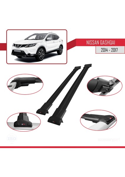 Nissan Qashqai 2014-2017 Arası ile Uyumlu Fly Model Ara Atkı Tavan Barı Siyah indirimleri
