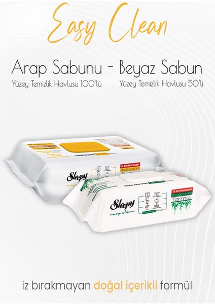 Easy Clean Yüzey Temizlik Havlusu 50'li ve Arap Sabunu Katkılı 100' Lü