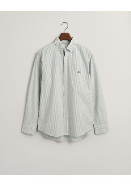 Erkek Yeşil Regular Fit Düğmeli Yaka Çizgili Gömlek 3000230.338