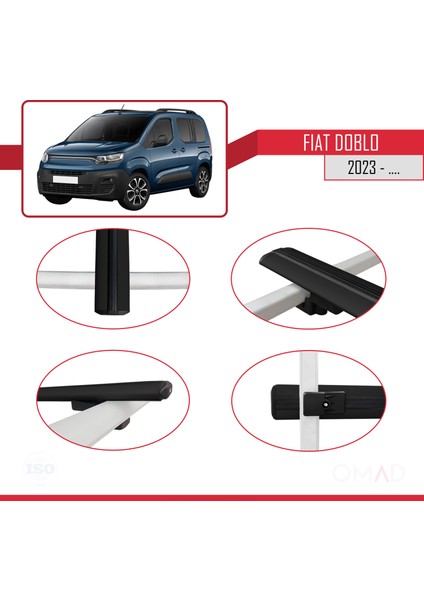 Fiat Doblo 2023 ve Sonrası ile Uyumlu Basıc Model Ara Atkı Tavan Barı Siyah 4 Adet