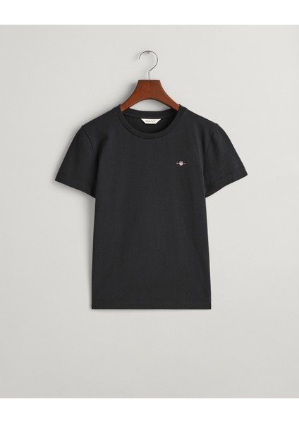 Kadın Siyah Regular Fit Bisiklet Yaka Düz T-Shirt 4200200.5