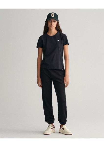 Kadın Siyah Regular Fit Bisiklet Yaka Düz T-Shirt 4200200.5