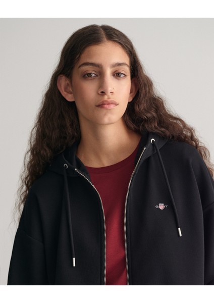 Kadın Siyah Relaxed Fit Fermuarlı Logolu Sweatshirt 4204665.5