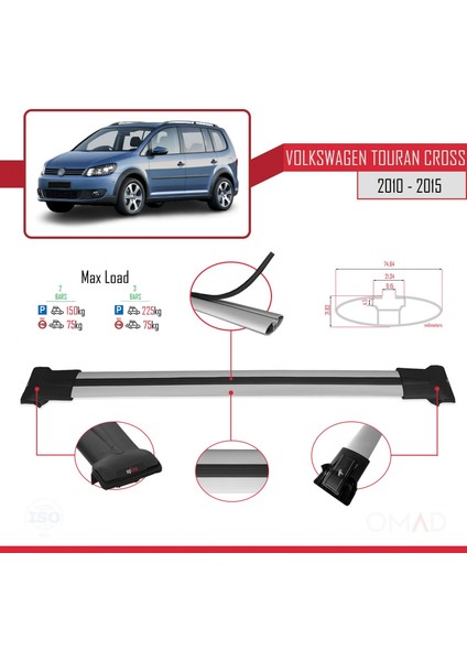 Volkswagen Touran Cross 2010-2015 Arası ile Uyumlu Fly Model Ara Atkı Tavan Barı Gri fırsatları