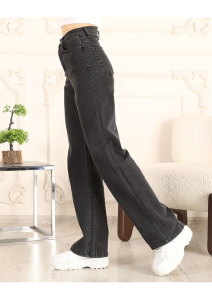 Yüksek Bel Geniş Paça Kadın Kot Pantolon
