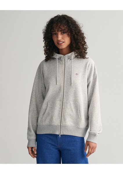 Kadın Gri Relaxed Fit Fermuarlı Logolu Sweatshirt 4204665.94