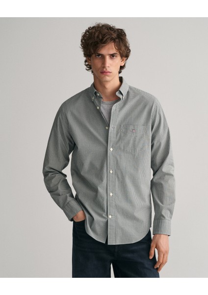 Erkek Yeşil Regular Fit Düğmeli Yaka Kareli Gömlek 3230182.338