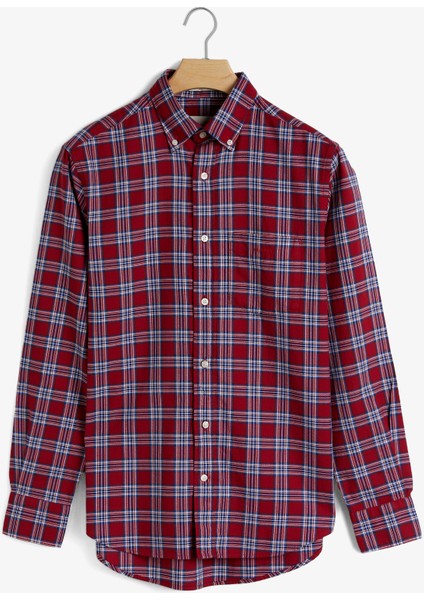 Erkek Bordo Regular Fit Düğmeli Yaka Kareli Gömlek 3230177.617