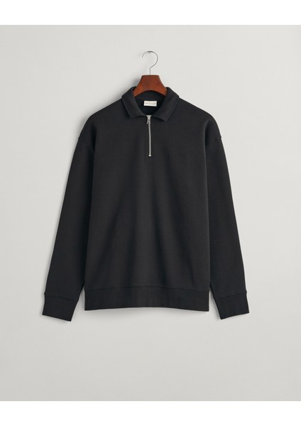 Erkek Siyah Relaxed Fit Yarım Fermuarlı Logolu Sweatshirt 2003166.5
