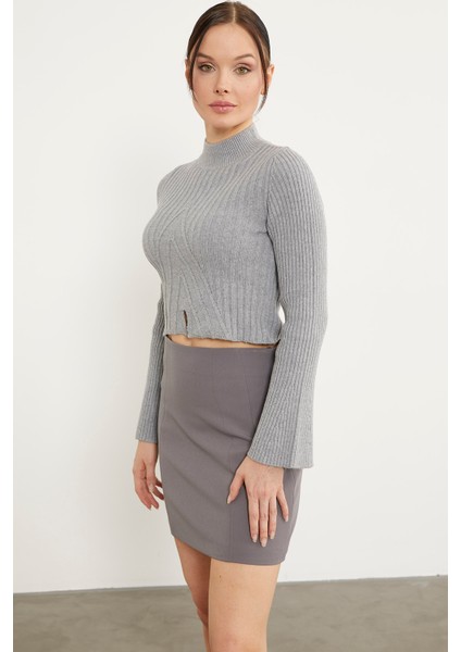 Yarım Balıkçı Crop Triko Kazak - Gri fiyatları