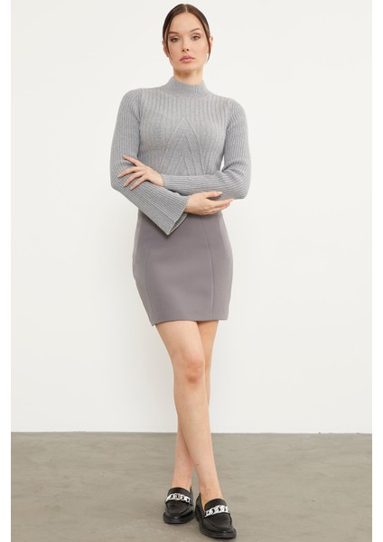 Yarım Balıkçı Crop Triko Kazak - Gri modelleri