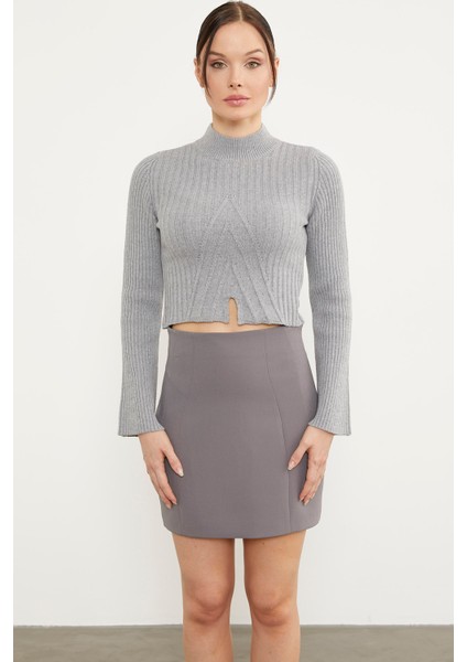 Yarım Balıkçı Crop Triko Kazak - Gri fırsatları