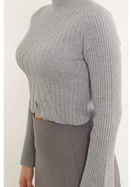 Yarım Balıkçı Crop Triko Kazak - Gri indirimleri