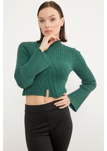 Yarım Balıkçı Crop Triko Kazak - Yeşil fiyatları