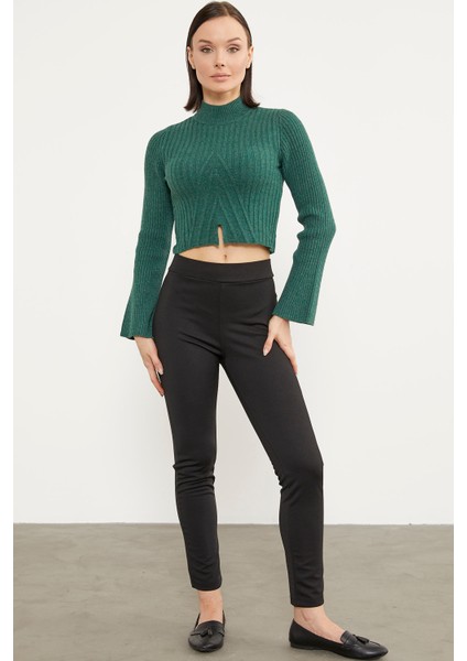 Yarım Balıkçı Crop Triko Kazak - Yeşil modelleri