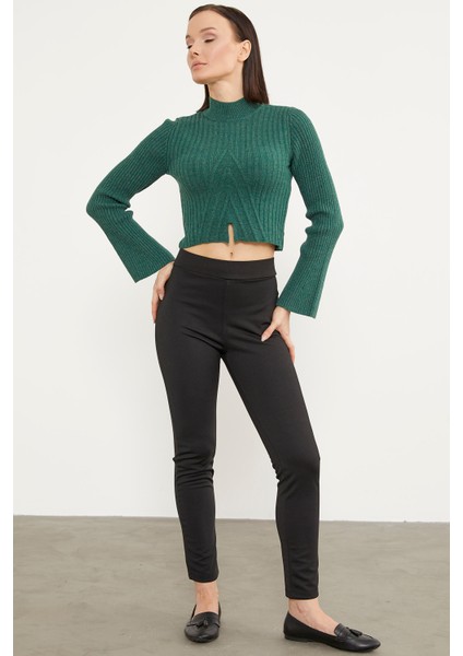 Yarım Balıkçı Crop Triko Kazak - Yeşil fırsatları