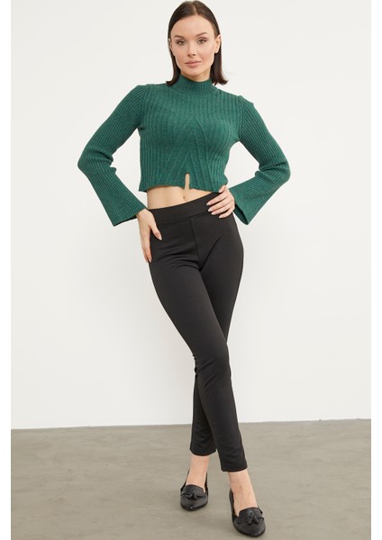 Yarım Balıkçı Crop Triko Kazak - Yeşil indirimleri