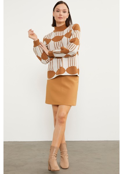 Yarım Balıkçı Çift Renk Triko Kazak - Kamel fiyatları