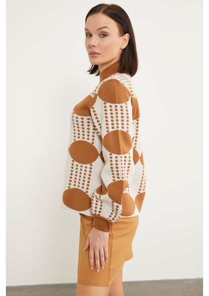 Yarım Balıkçı Çift Renk Triko Kazak - Kamel modelleri