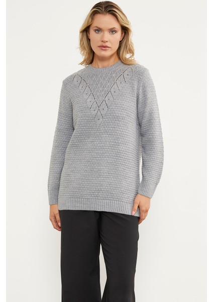 Yaprak Motif Petek Örgü Triko Kazak - Gri fiyatları