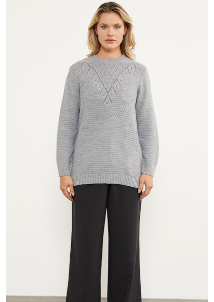 Yaprak Motif Petek Örgü Triko Kazak - Gri fırsatları