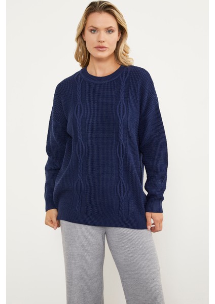 Petek Örgü Sıfır Yaka Triko Kazak - Lacivert fiyatları