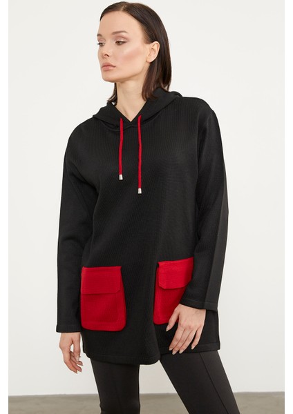 Renkli Cepli Oversize Triko Kazak - Siyah modelleri