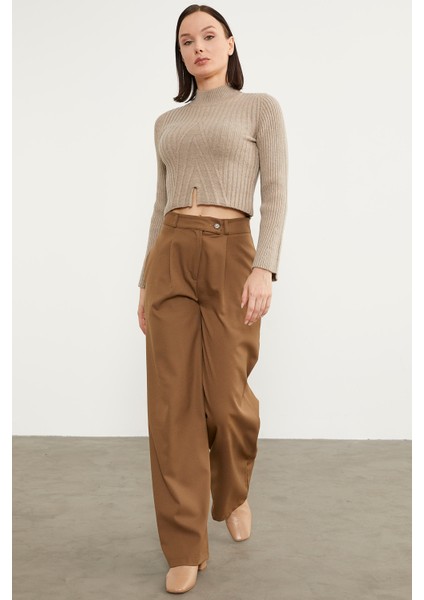 Yarım Balıkçı Crop Triko Kazak - Vizon modelleri