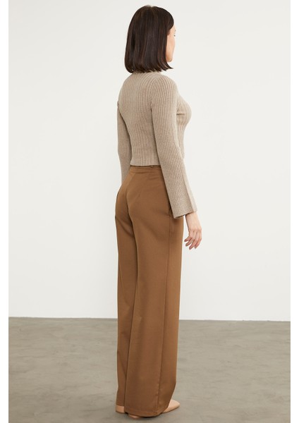 Yarım Balıkçı Crop Triko Kazak - Vizon fırsatları