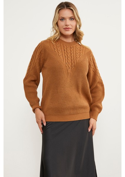 Inci Detaylı Dik Yaka Triko Kazak - Kamel