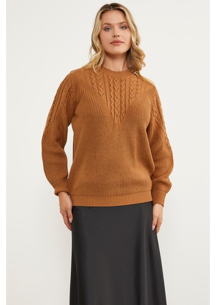 Inci Detaylı Dik Yaka Triko Kazak - Kamel modelleri