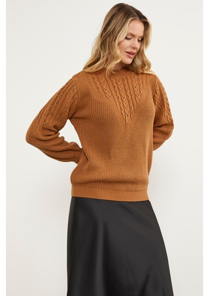 Inci Detaylı Dik Yaka Triko Kazak - Kamel fırsatları