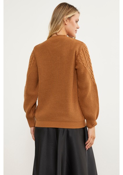 Inci Detaylı Dik Yaka Triko Kazak - Kamel indirimleri