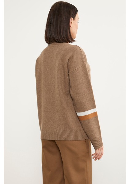 Renkli Leopar Kombinli Triko Kazak - Sütlü Kahve modelleri